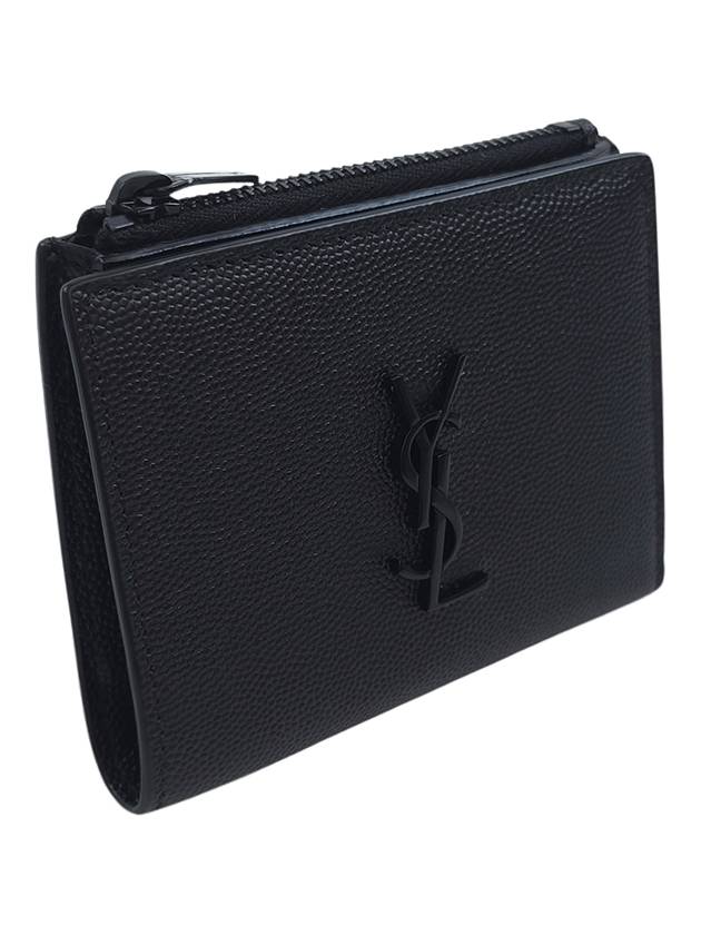 Luxury Saint Laurent Trending 2026 Grande Poudre Monogram Zipper Half Wallet Black