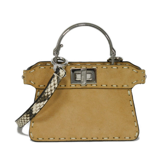 FENDI Handbag 7AS106 suede Brown Snake 2WAY Shoulder Bag in good Celeria Peekaboo i see you micro unisex(Unisex)