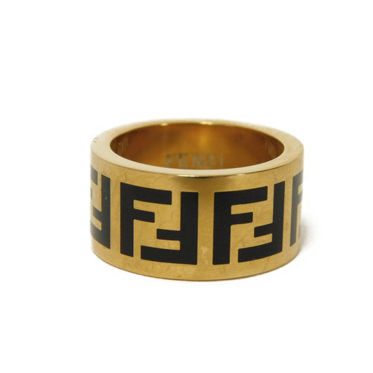 FENDI Ring 8AG945 TL9 F0RNG brass gold Enamel Black S Size 11 Forever FF logo Women