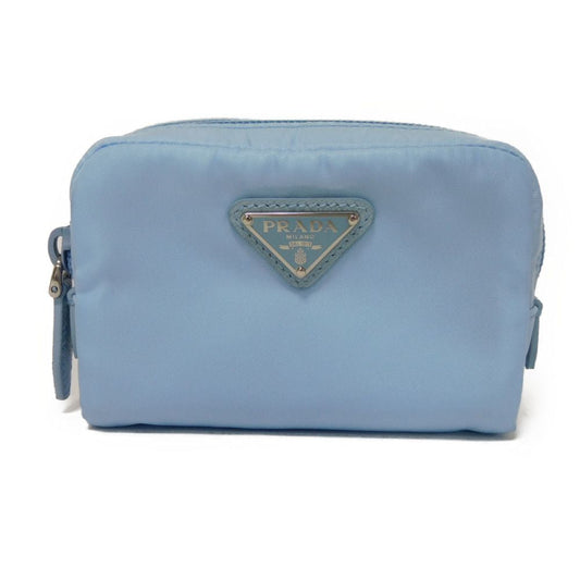 PRADA Clutch bag recycled polyamide Light blue Current nylon pastel RFID in good Triangle logo Micro Re-Nylon Pouch unisex(Unisex)