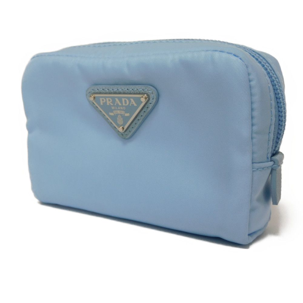 PRADA Clutch bag recycled polyamide Light blue Current nylon pastel RFID in good Triangle logo Micro Re-Nylon Pouch unisex(Unisex)