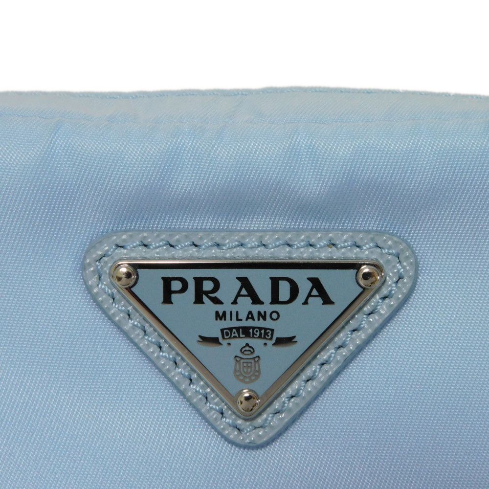 PRADA Clutch bag recycled polyamide Light blue Current nylon pastel RFID in good Triangle logo Micro Re-Nylon Pouch unisex(Unisex)