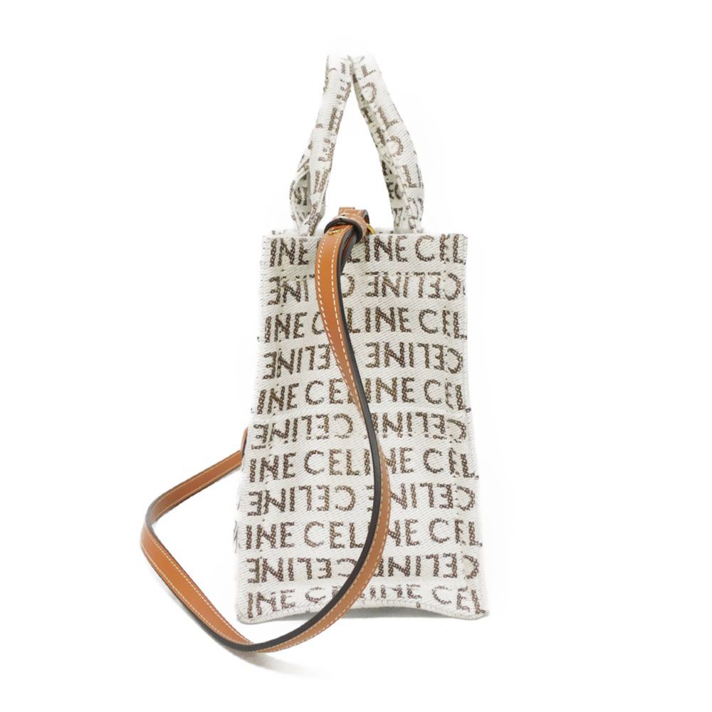 CELINE Tote Bag. Textile x Calfskin Natural x tongue Triomphe Small Hippo Tice Women