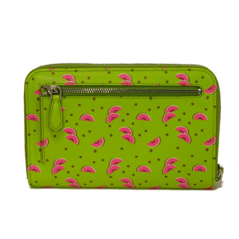 PRADA Long Wallet Purse Safiano leather (stamped) Green / pink logo metal Saffiano Watermelon Smartphone Pouch