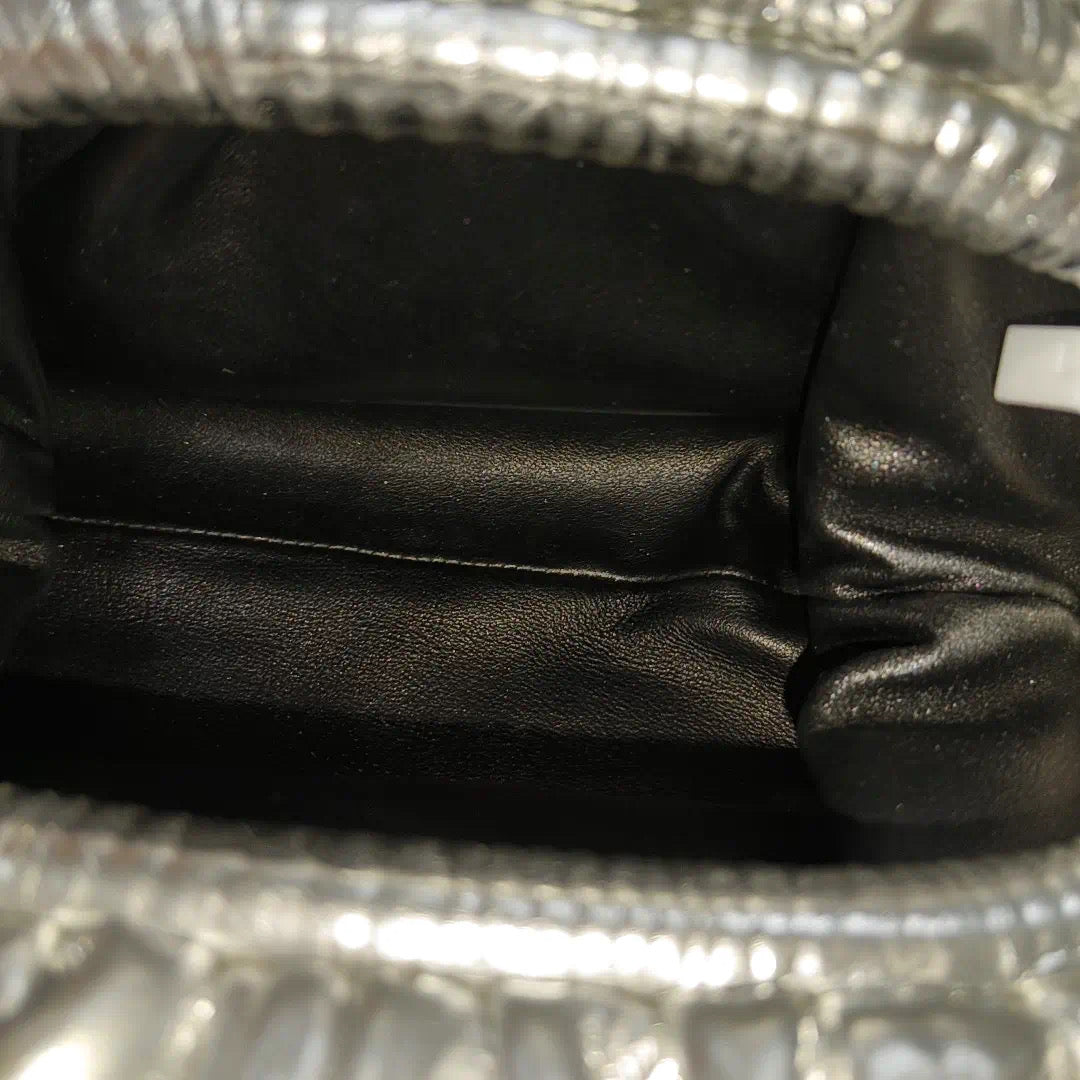 Bottega Veneta Pouch Mini Silver Lambskin Leather Tree Trunk Swirl pattern