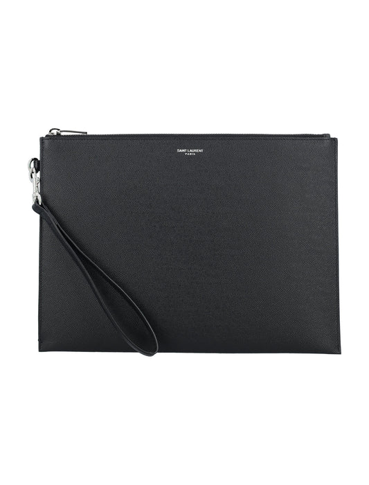 Luxury Saint Laurent Trending 2025 Men's Zip Tablet Pouch in Black | 24A683865BTY0N Color 1000