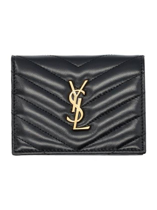 Luxury Saint Laurent Trending 2026 Casandra Matelasse Quilted Lambskin Flap Card Wallet Black