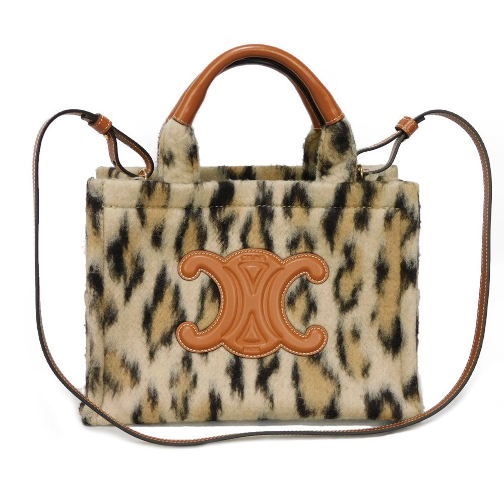 CELINE Tote Bag . Textile x Calfskin Leopard Triomphe Small Hippo Tice Women