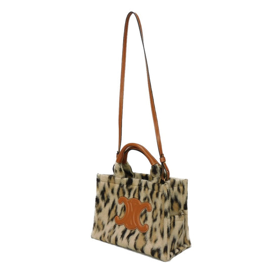 CELINE Tote Bag. Textile x Calfskin Leopard Triomphe Small Hippo Tice Women