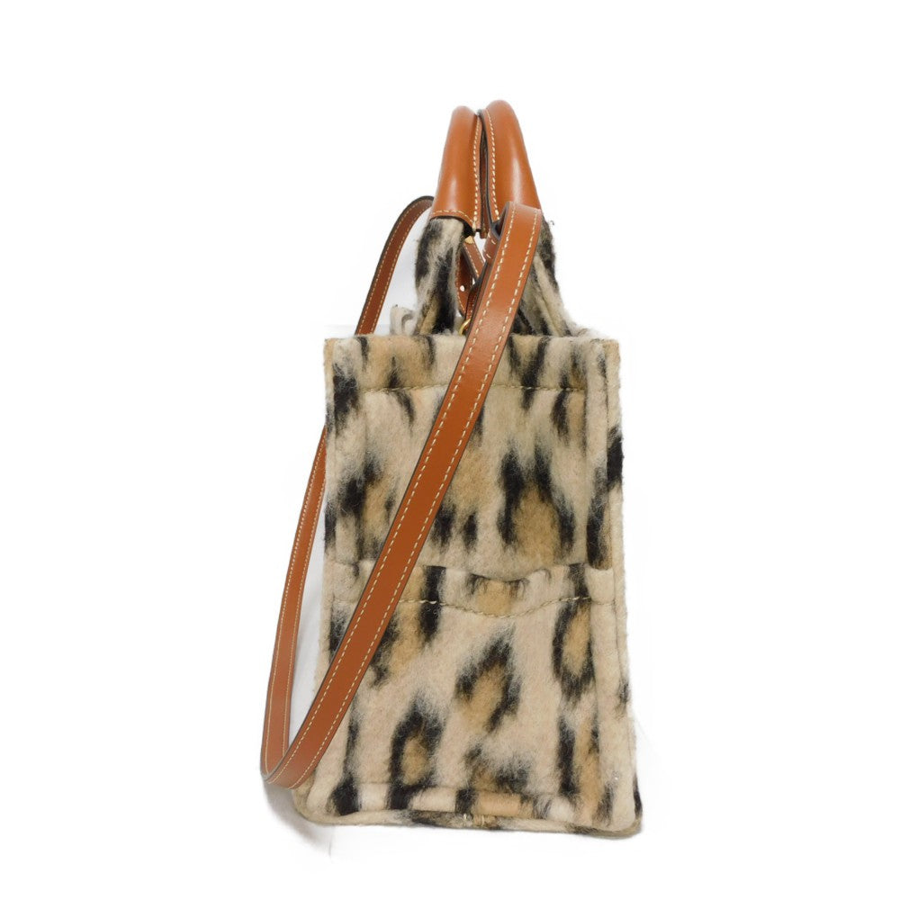 CELINE Tote Bag. Textile x Calfskin Leopard Triomphe Small Hippo Tice Women