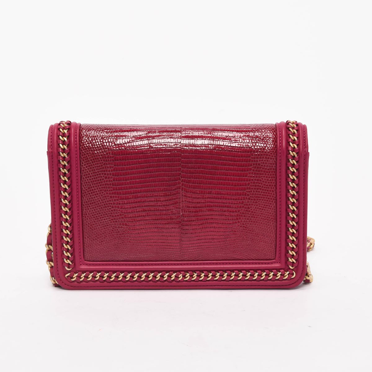 Chanel Magenta Lizard & Lambskin Chain Around Boy WOC Crossbody