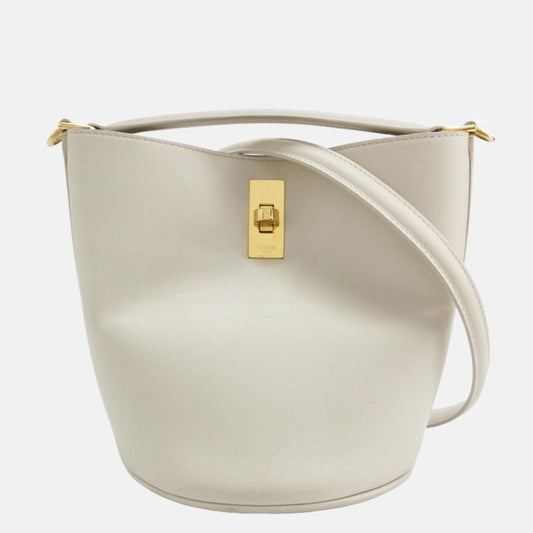 Celine 16 Bucket Bag White Calfskin Leather Crossbody Bag