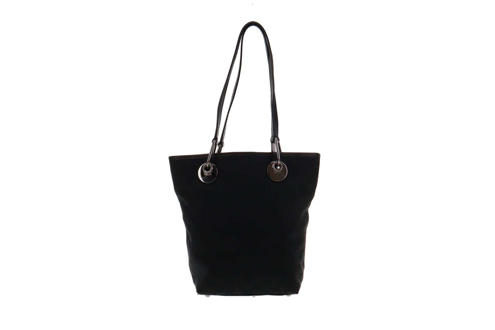Gucci Black Leather Canvas Bucket Bag