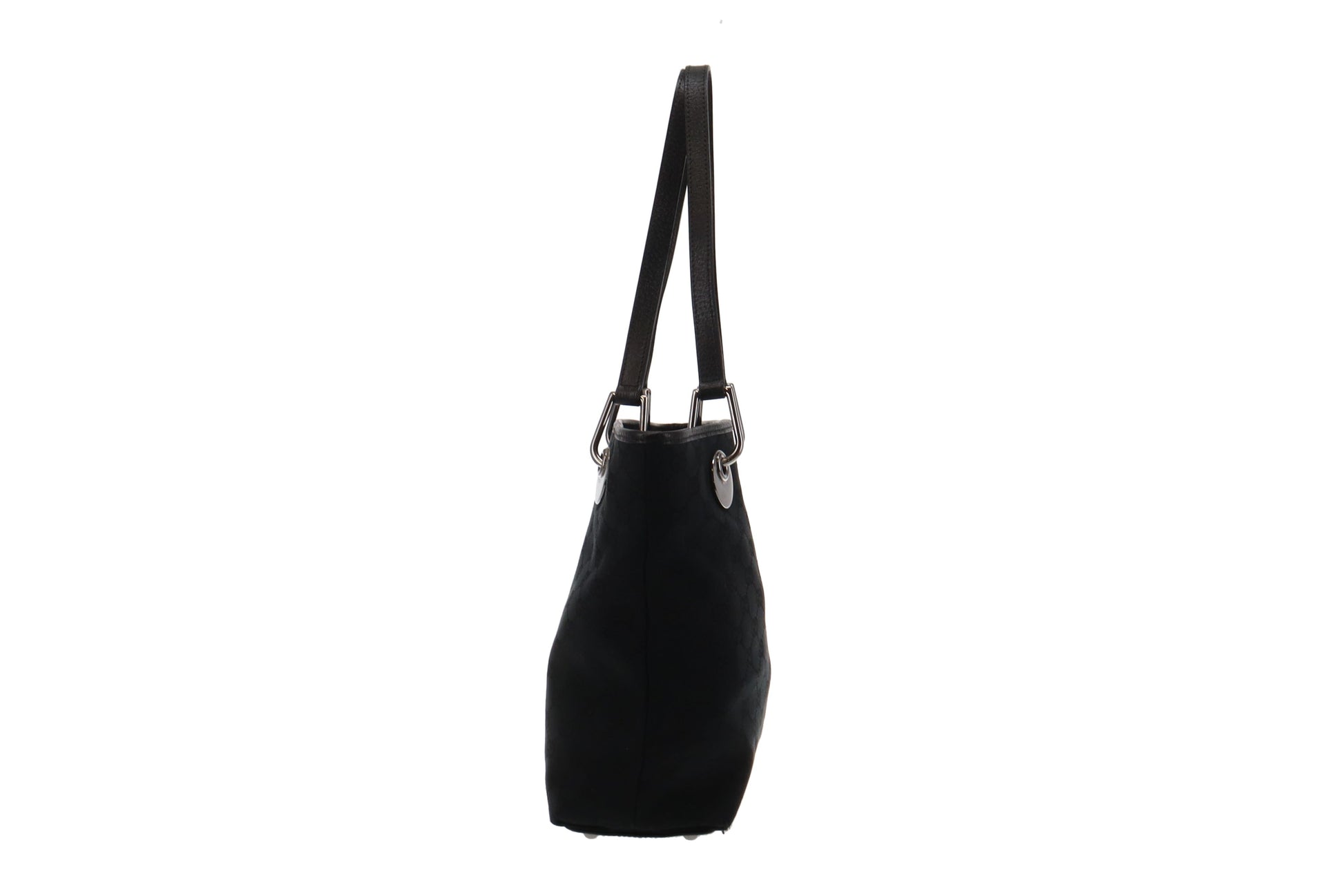 Gucci Black Leather Canvas Bucket Bag