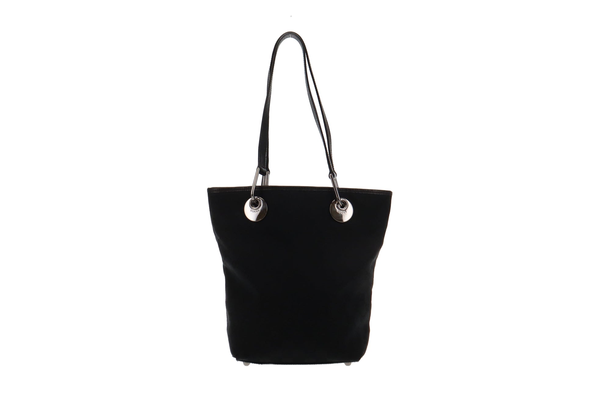 Gucci Black Leather Canvas Bucket Bag