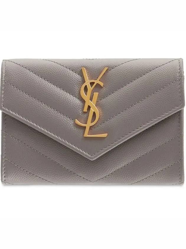 Luxury Saint Laurent Trending 2026 Monogram Envelope Quilting Small Half Wallet Grey