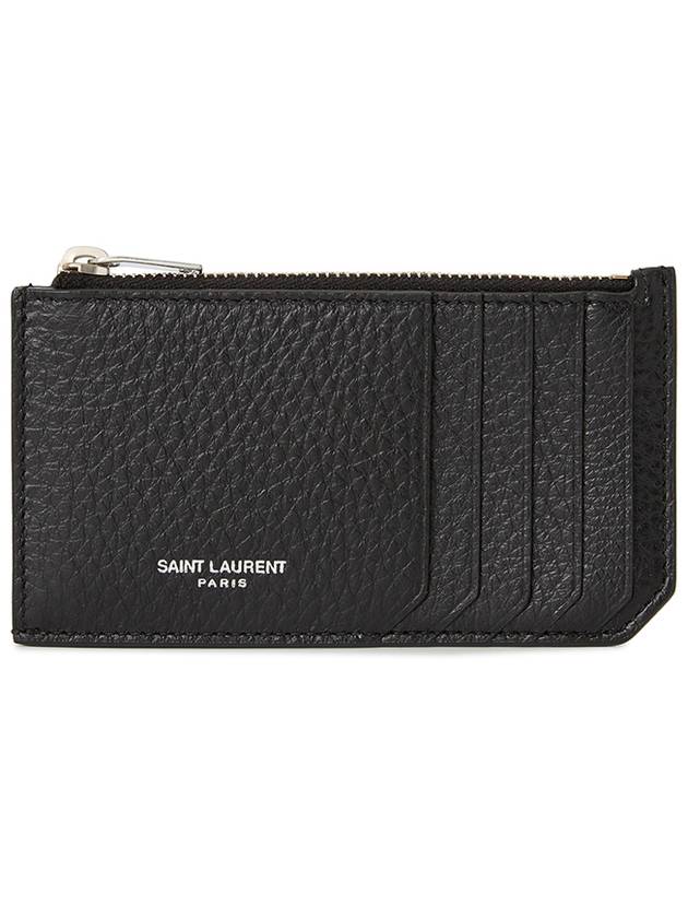 Luxury Saint Laurent Trending 2026 Paris Fragment Zippered Leather Card Wallet Black
