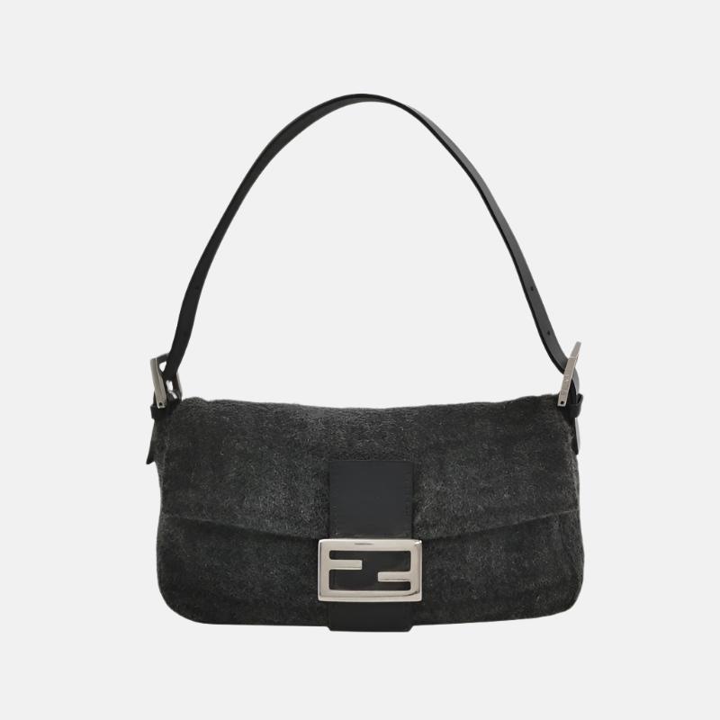Fendi Baguette Bag Grey Wool Zucca Print Shoulder Bag