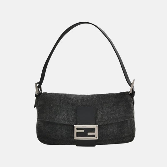 Fendi Baguette Bag Grey Wool Zucca Print Shoulder Bag