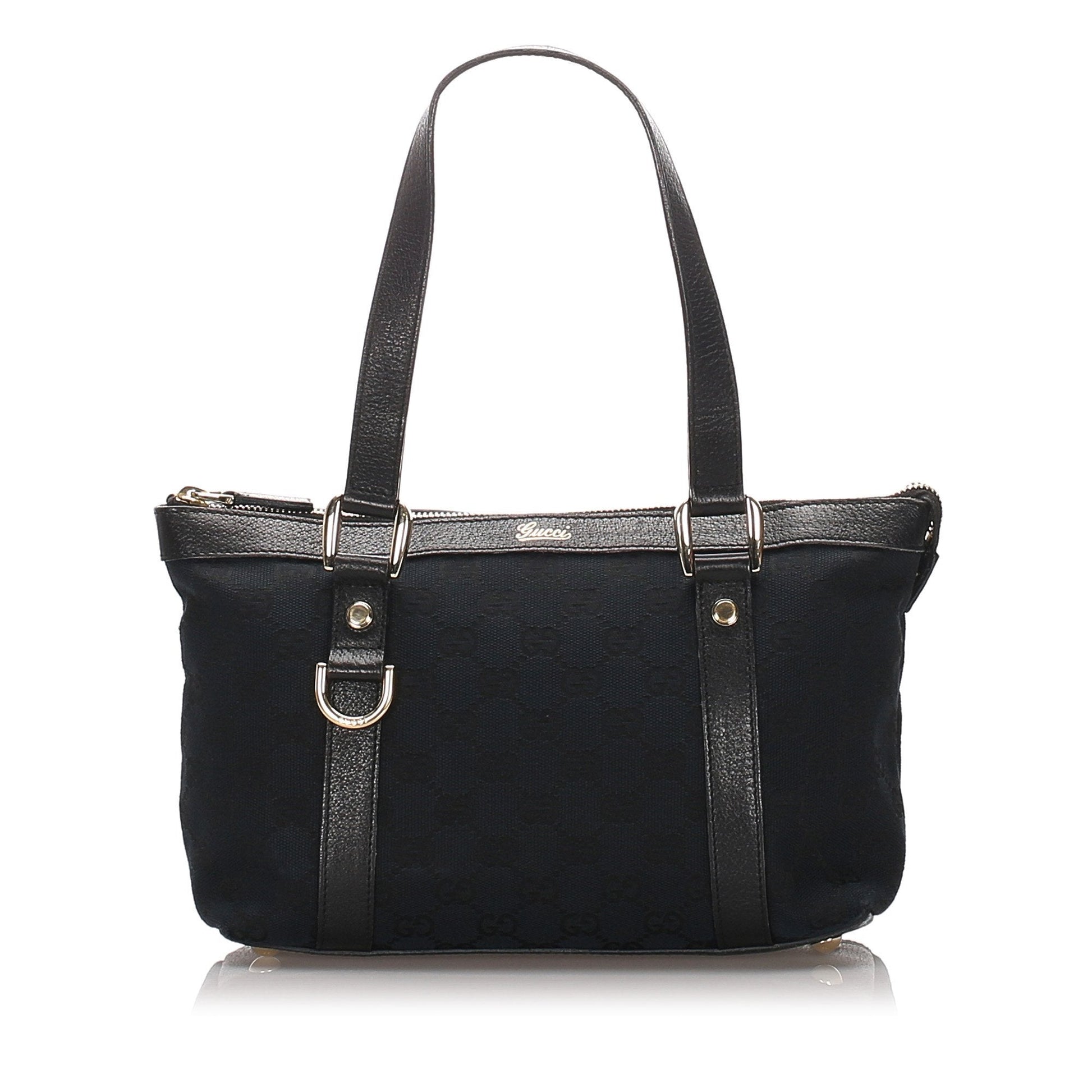 Gucci Black Leather Canvas Tote Style 9