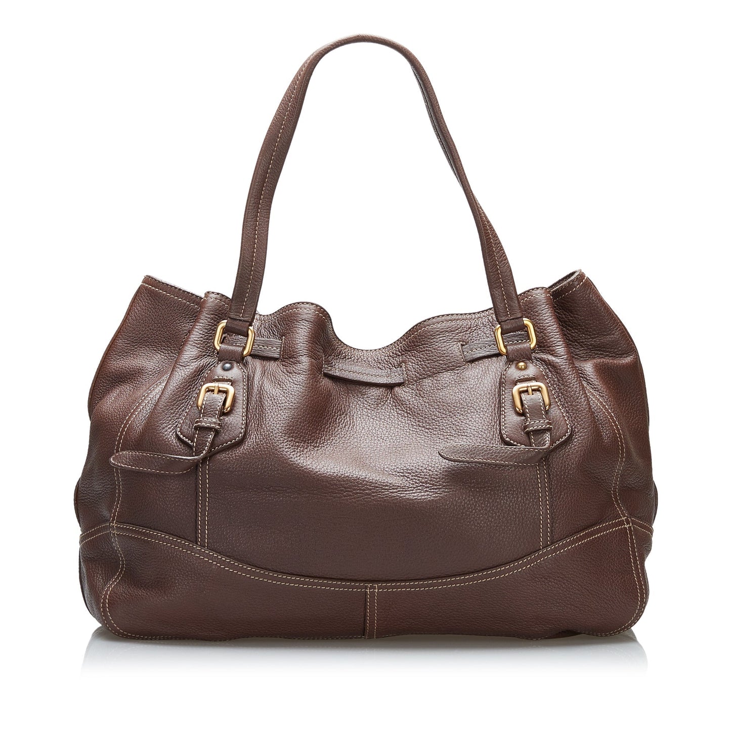 Prada Cervo Drawstring Leather Tote Bag