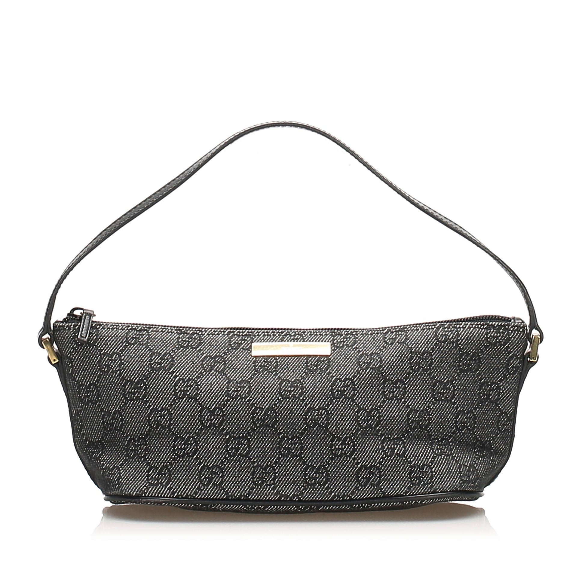 Gucci Baguette Leather Canvas Shoulder Bag