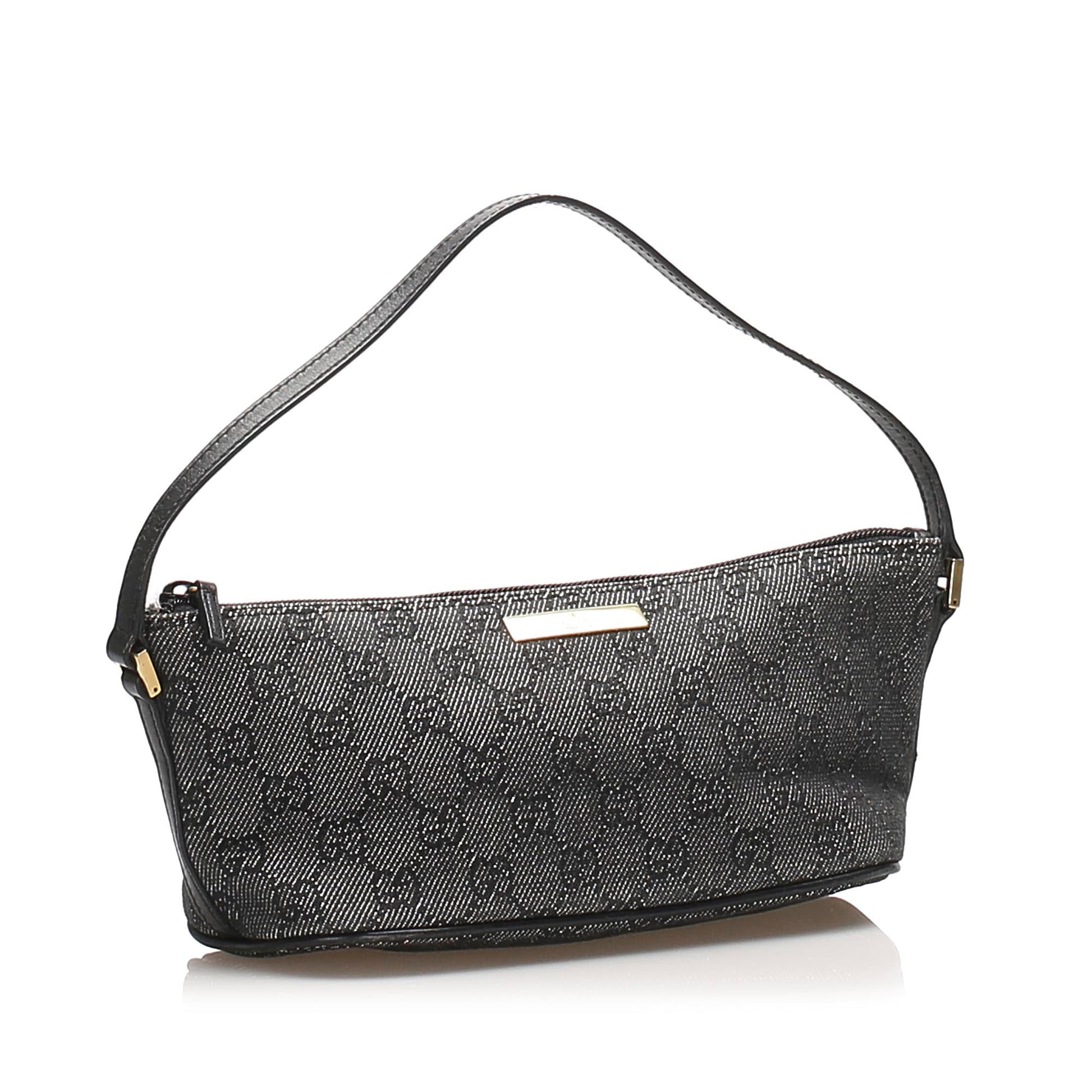 Gucci Baguette Leather Canvas Shoulder Bag