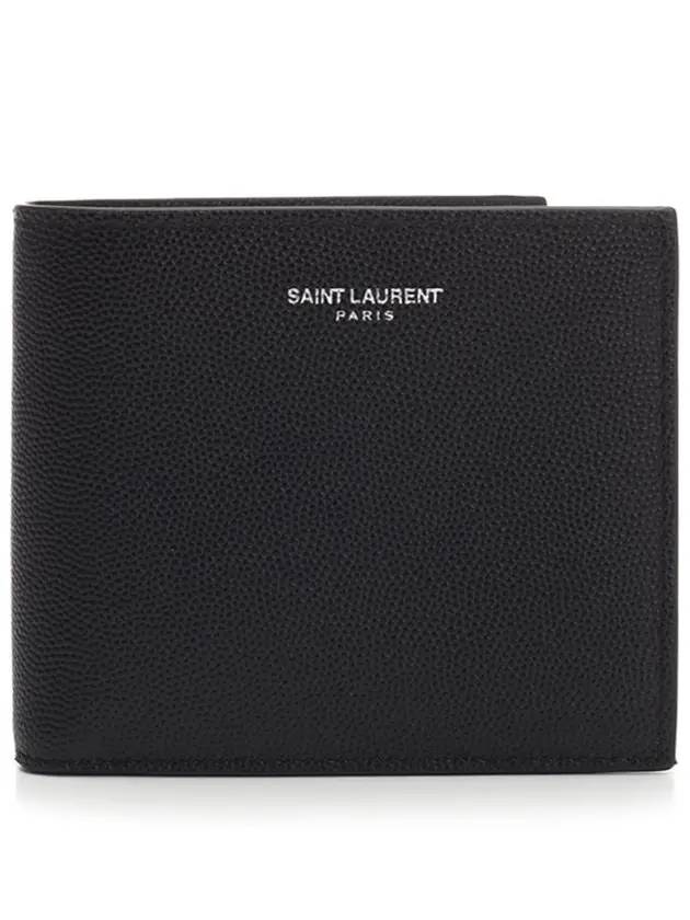 Luxury Saint Laurent Trending 2026 Smooth Leather Classic Logo Half Wallet Black