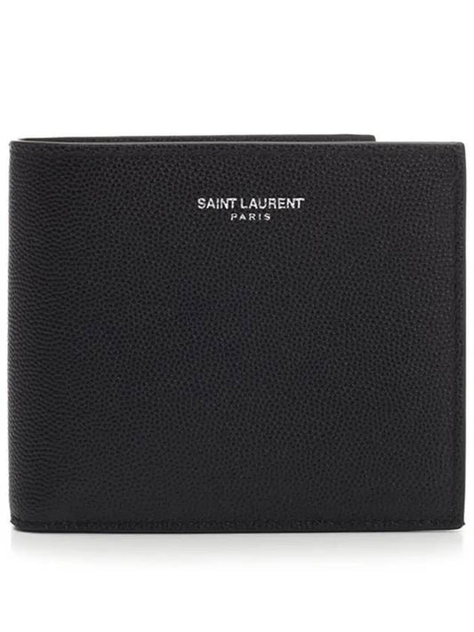 Luxury Saint Laurent Trending 2026 Smooth Leather Classic Logo Half Wallet Black