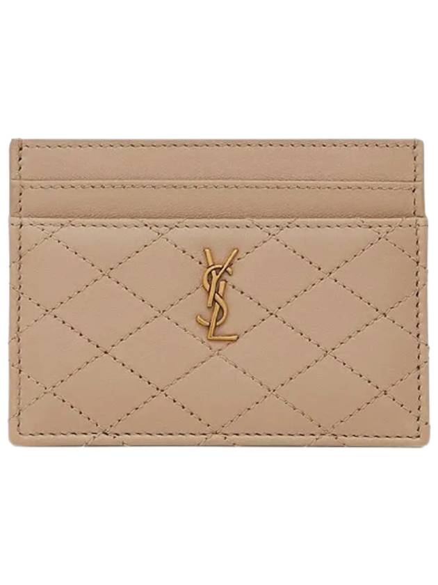 Luxury Saint Laurent Trending 2026 Monogram Gabi Gold Hardware Logo Quilting Card Wallet Dark Beige