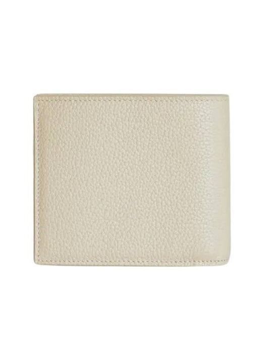Luxury Saint Laurent Trending 2026 Tiny Cassandre Logo Plaque Half Wallet Beige
