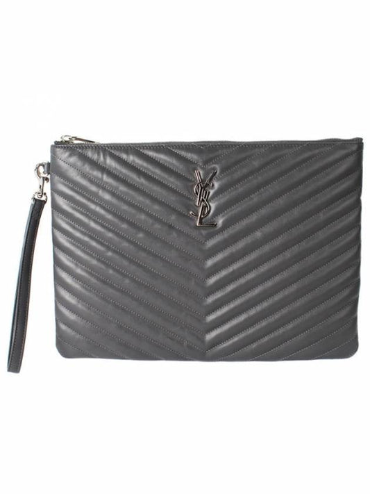 Luxury Saint Laurent Trending 2025 Monogram Cassandre Matelasse Silver Leather Clutch Bag Grey