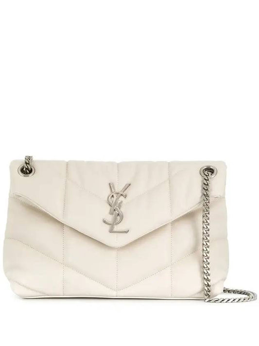 Luxury Saint Laurent Trending 2025 Puffer Quilted Lambskin Small Chain Shoulder Bag White
