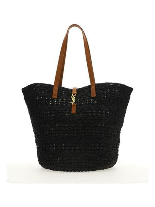 Luxury Saint Laurent Trending 2025 Women's Raffia Tote Bag With Monogram in Black |