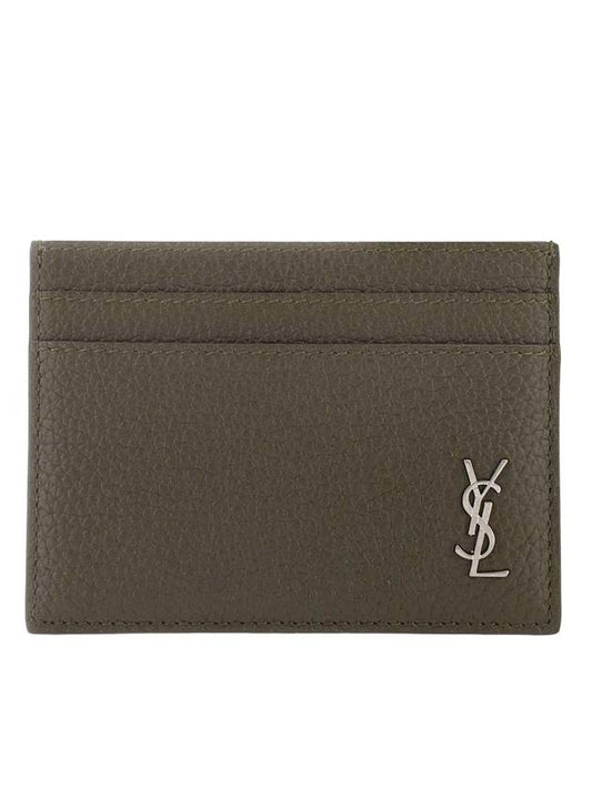 Luxury Saint Laurent Trending 2026 Casandre Small Grain Leather Card Wallet Dark Khaki