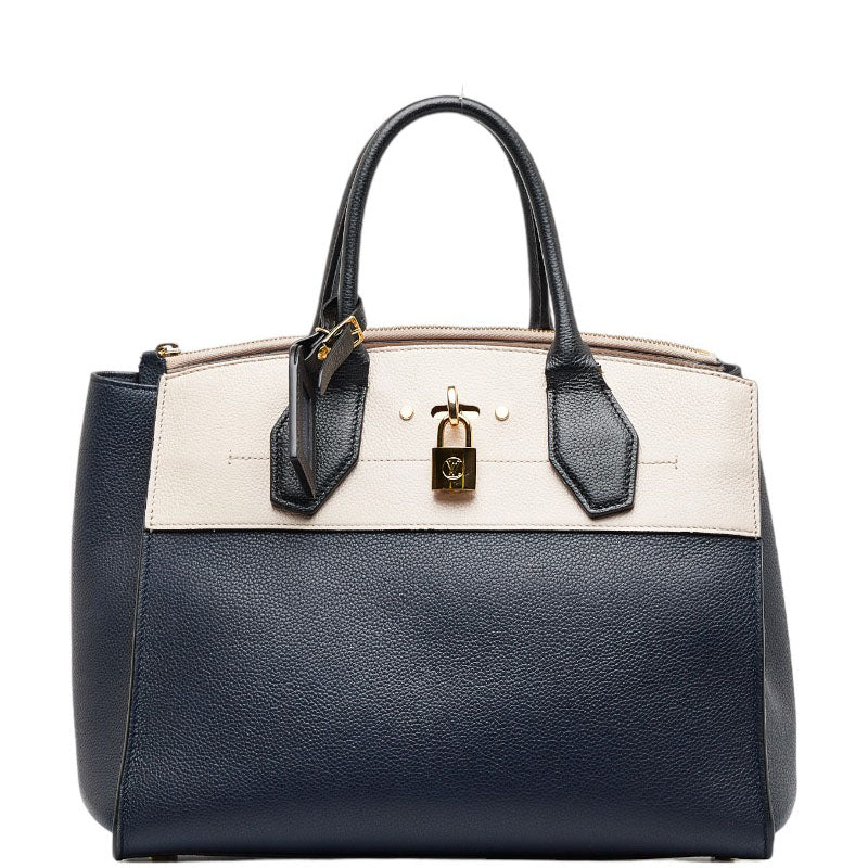 Louis Vuitton City Steamer MM Handbag Navy Beige Calf
