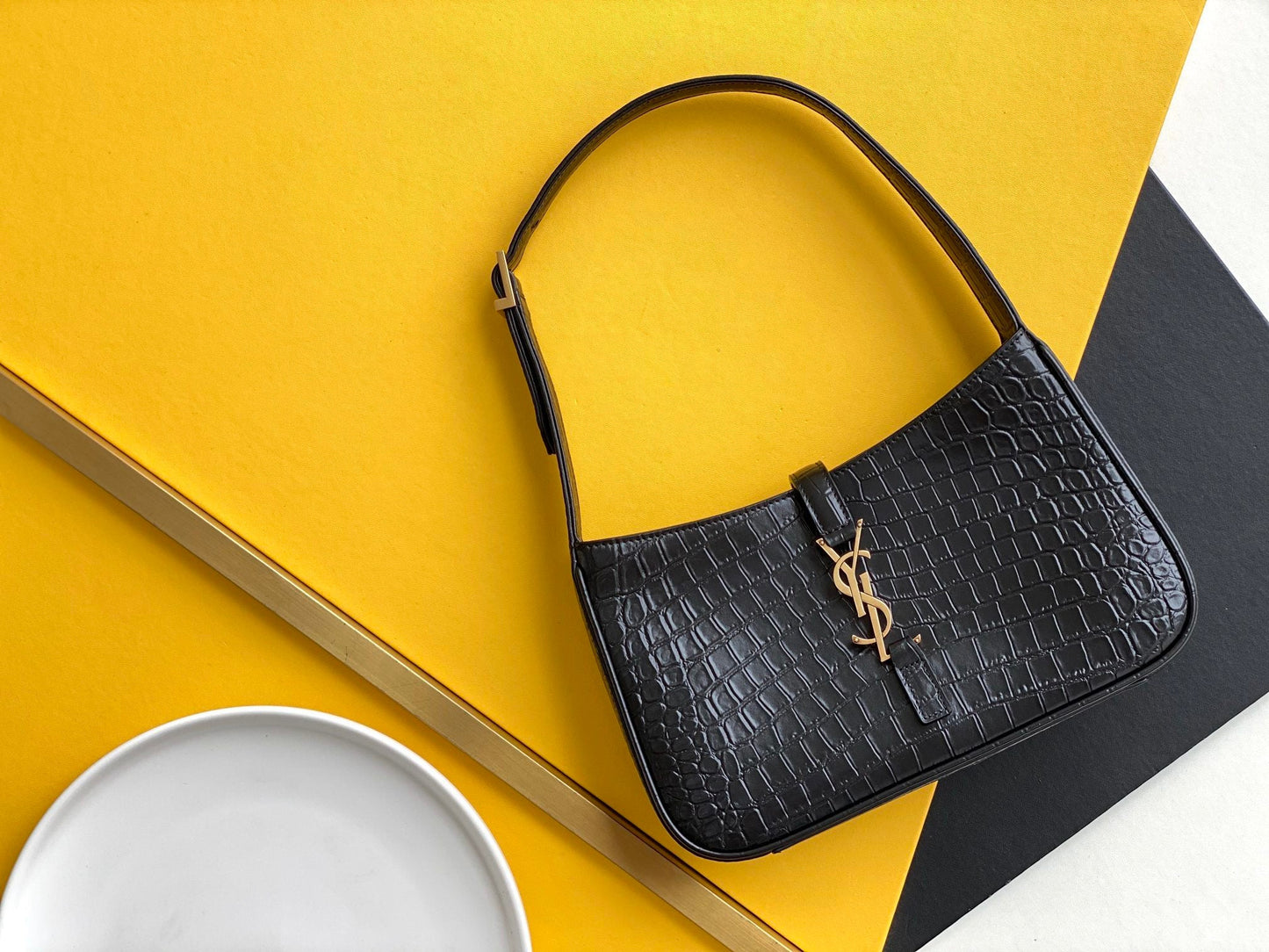 Yves Saint Laurent Hobo Bag Black In Embossed Material