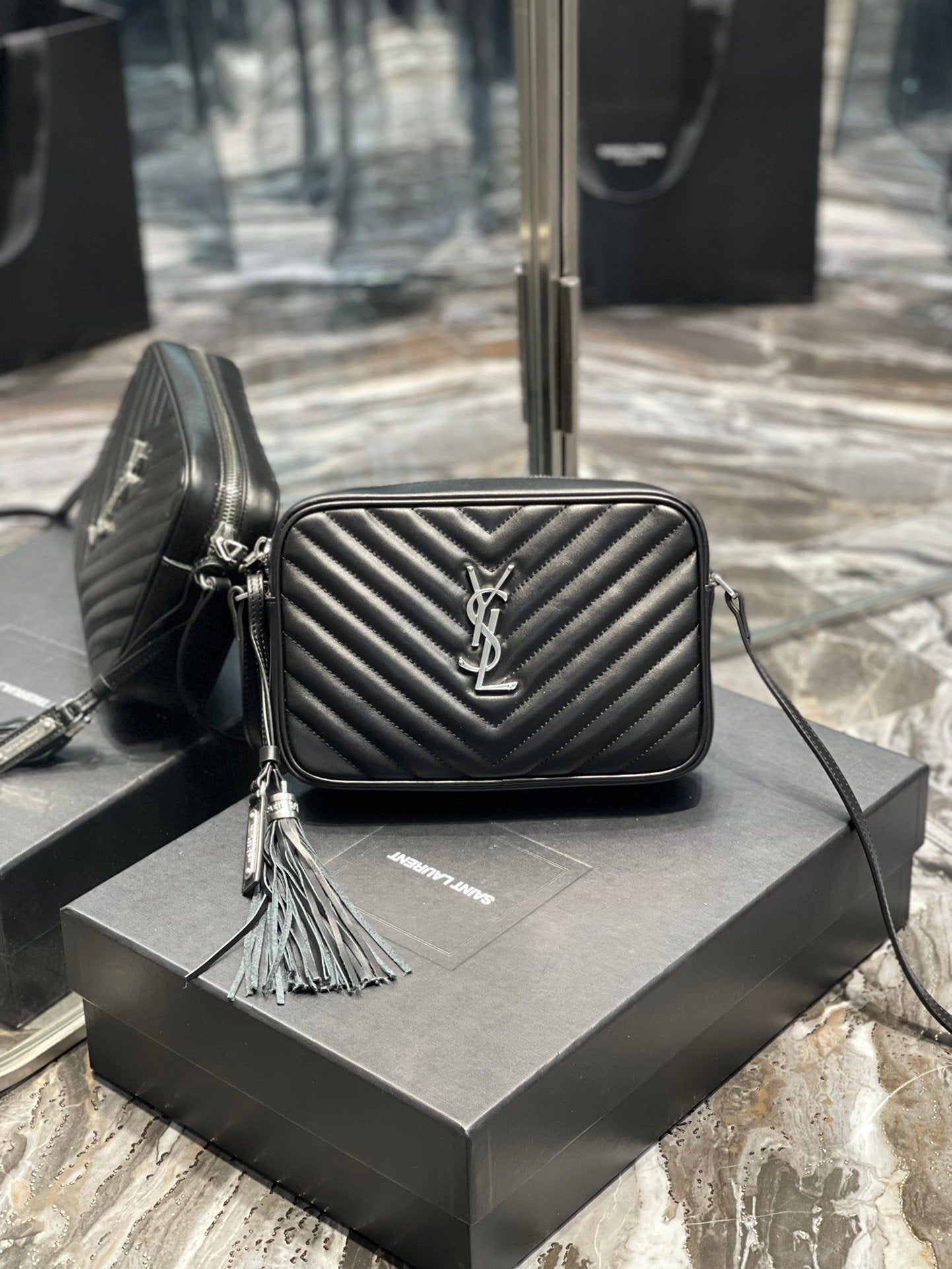 Yves Saint Laurent Lou Camera Bag Black With Silver Toned Hardware