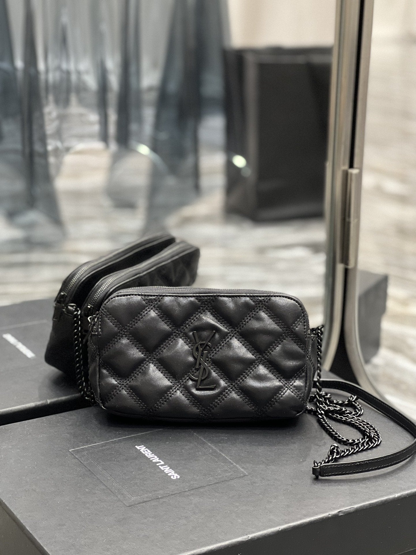 Yves Saint Laurent Becky Double-Zip Pouch Black Luxury Handbag