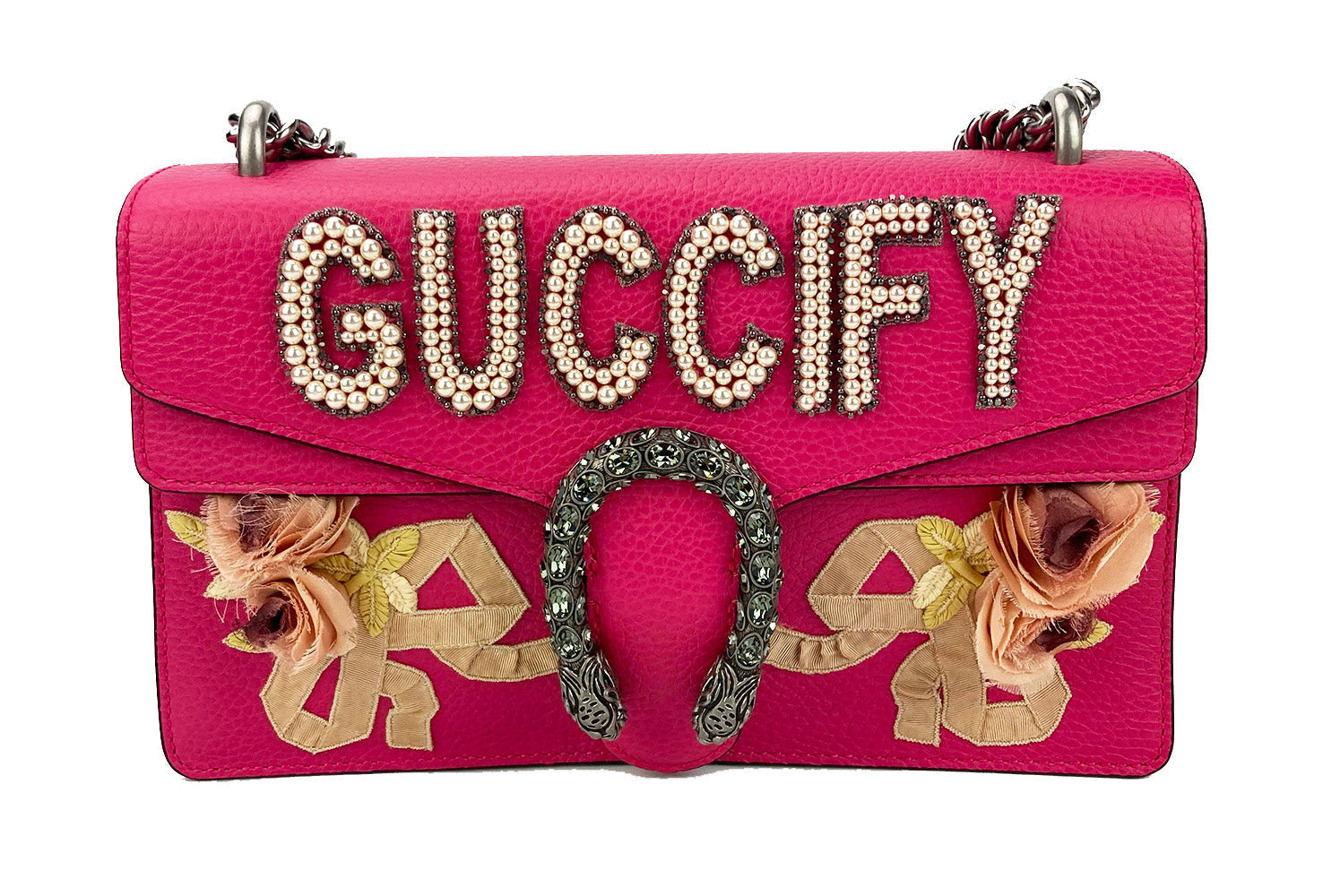 Gucci Dionysus Pink Leather Canvas Shoulder Bag