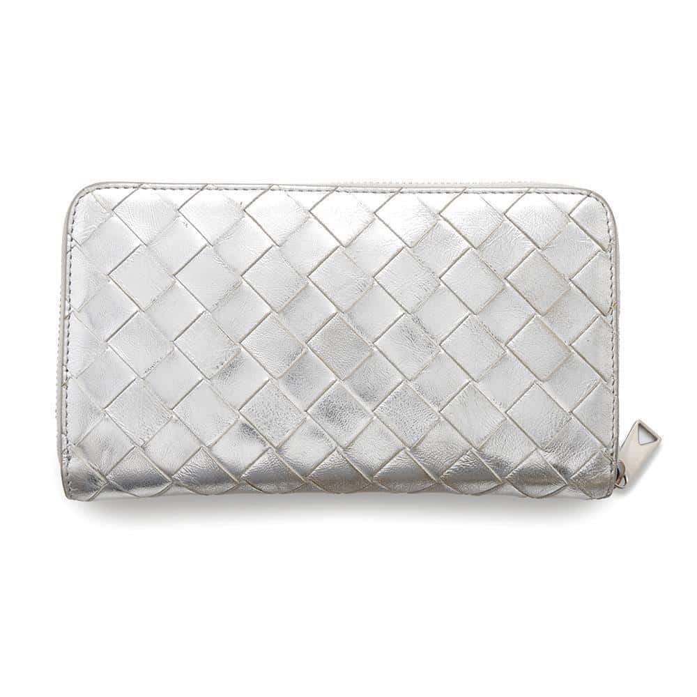 Bottega Veneta INTRECCIATO Zip Around Chozai Cloth Silver Leather