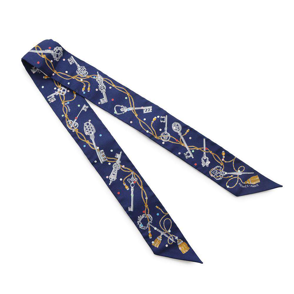 HERMES Twilly LE CLES A POIS Marine/Grease Algeon Silk100%