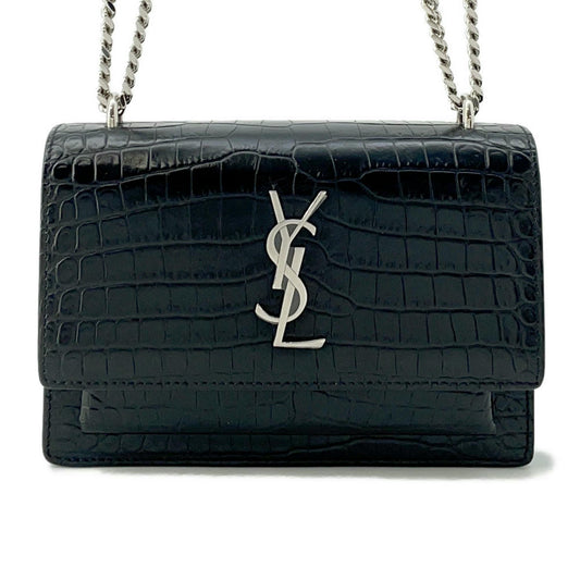 SAINT LAURENT PARIS Sunset Chain wallet Black452157 Croco embossed leather