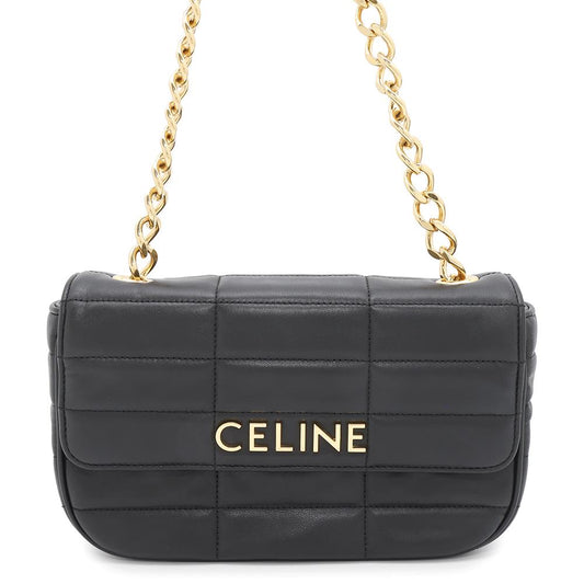 CELINE Mono Chrome Chain Shoulder Bag Black Leather
