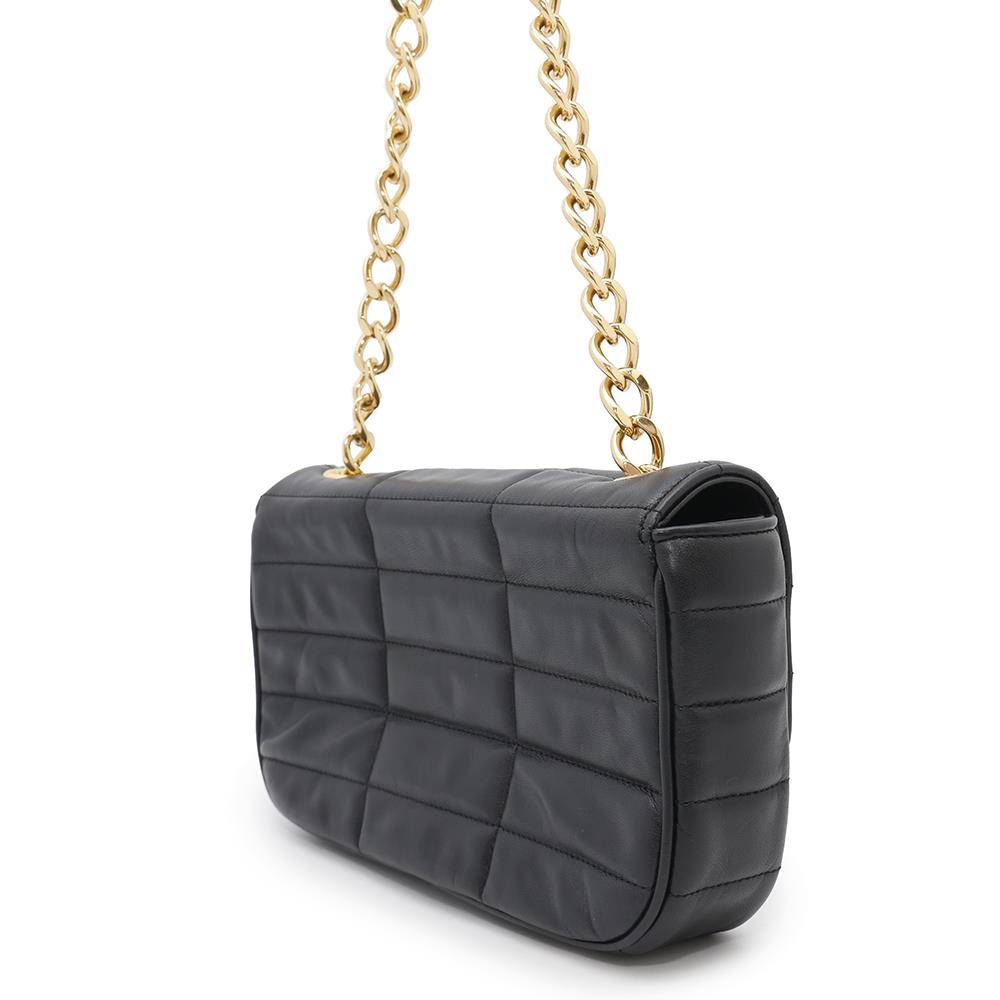 CELINE Mono Chrome Chain Shoulder Bag Black Leather