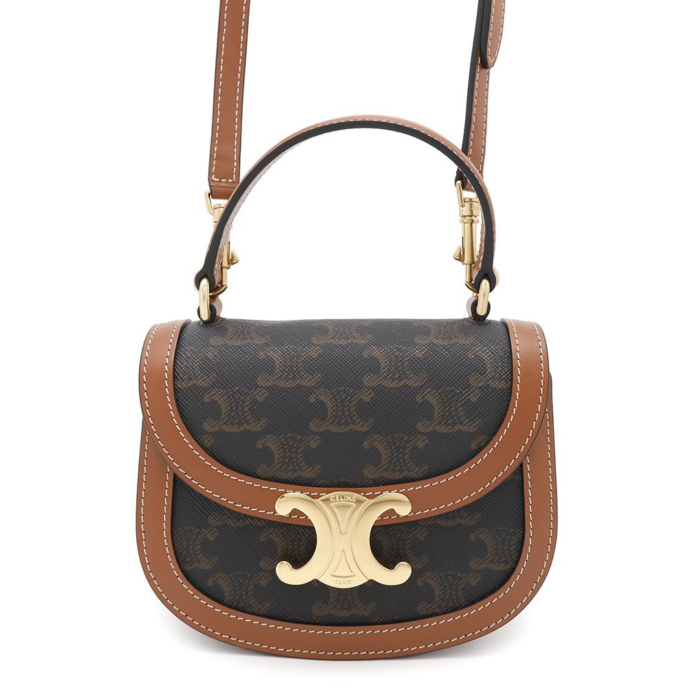 CELINE Triomphe Mini Busas Claire 2WAY Shoulder Tan10K502 PVC Calf Leather