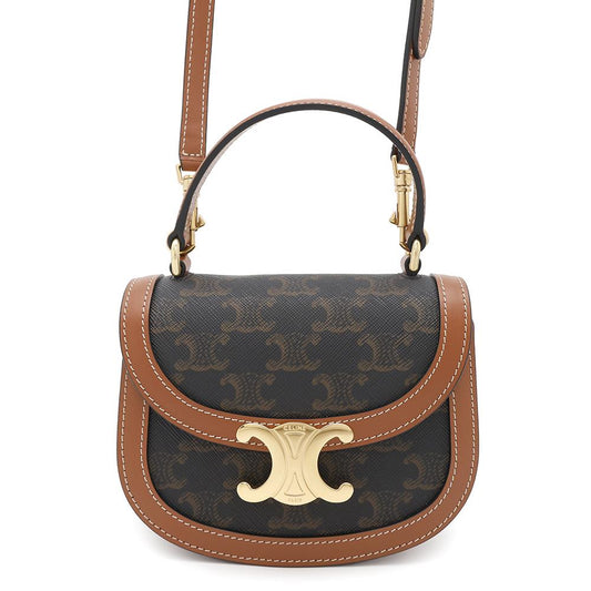 CELINE Triomphe Mini Busas Claire 2WAY Shoulder Tan10K502 PVC Calf Leather
