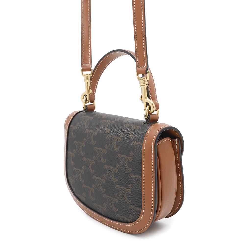 CELINE Triomphe Mini Busas Claire 2WAY Shoulder Tan10K502 PVC Calf Leather