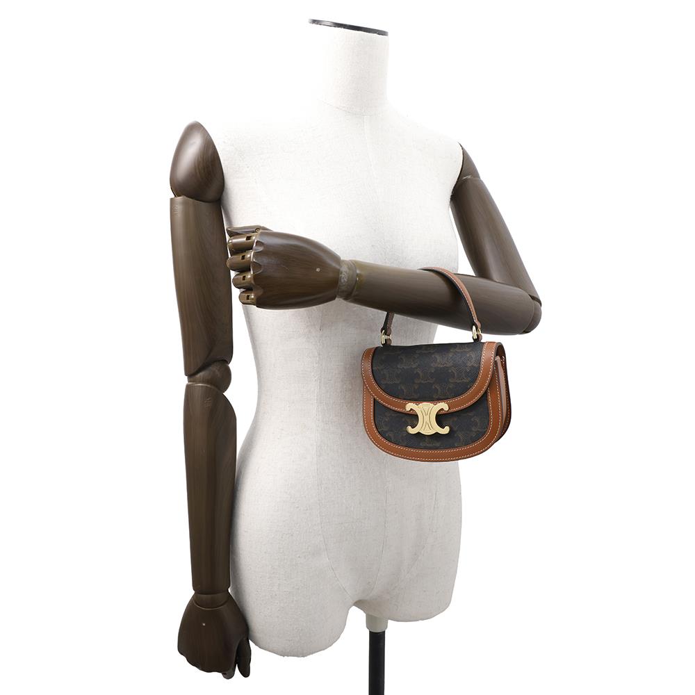 CELINE Triomphe Mini Busas Claire 2WAY Shoulder Tan10K502 PVC Calf Leather