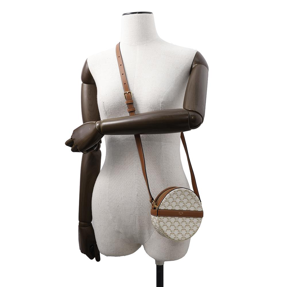 CELINE Triomphe Round Purse Shoulder White10G342 PVC Leather